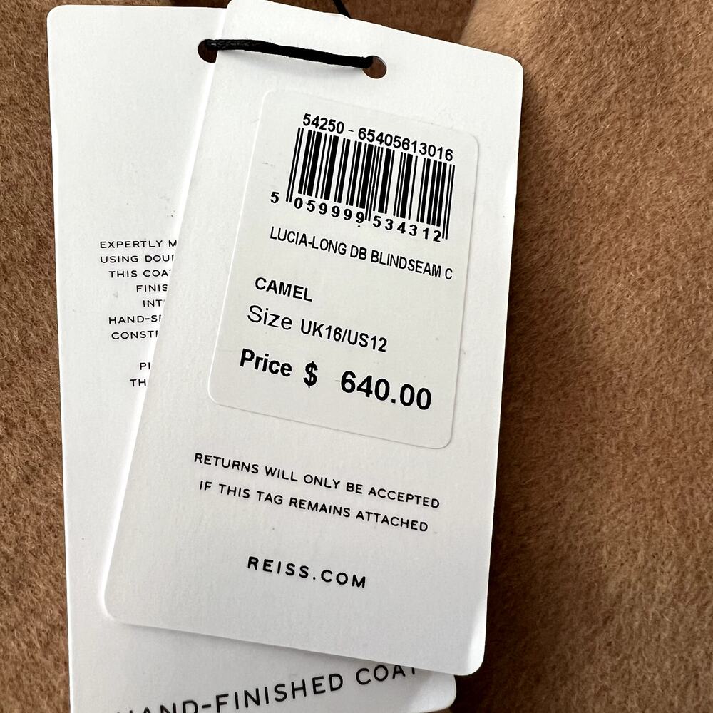 Reiss Lucia Double-Breasted Wool-Blend Coat in Camel Beige Size 12 NWT - Picture 8 of 14